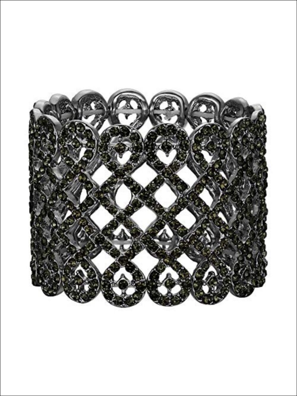 Art Deco Love Knot Wide Stretch Bridal Bracelet Austrian Crystal
